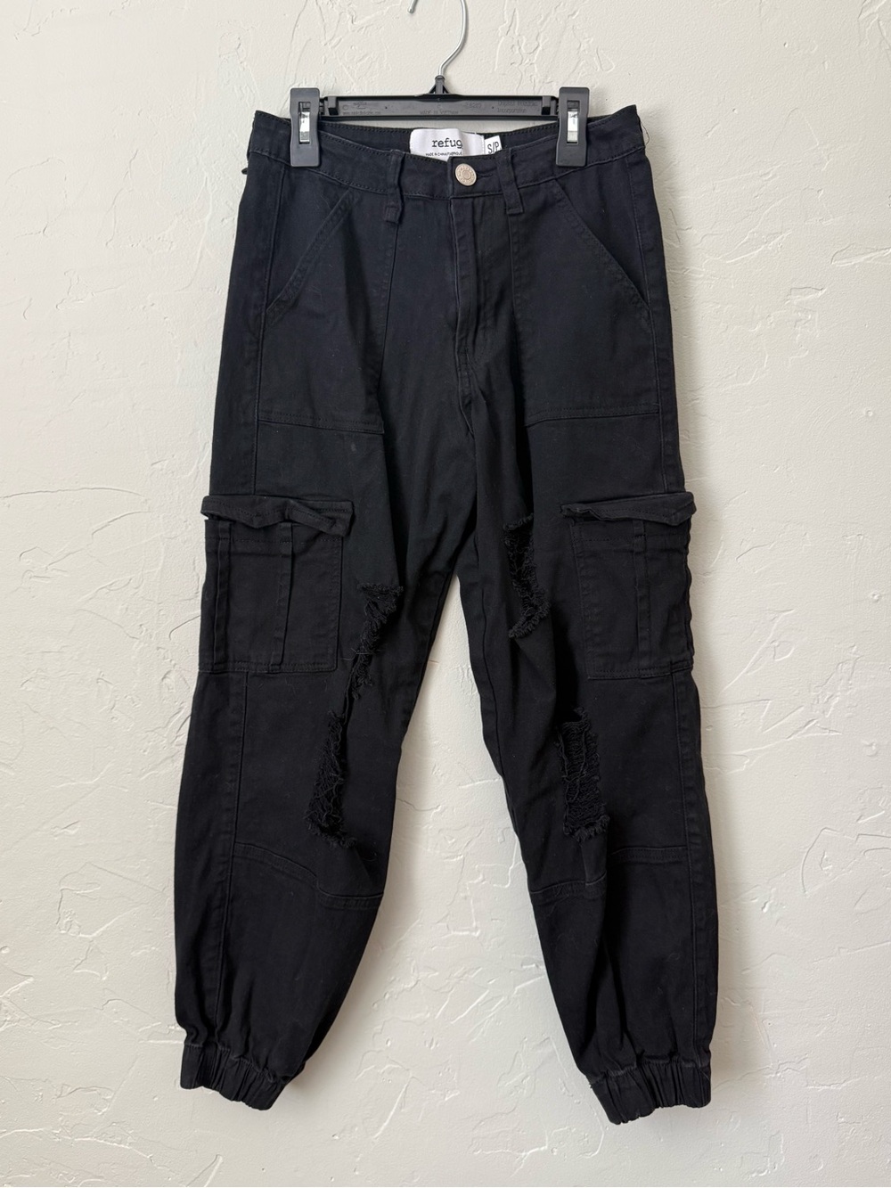 Refuge Black Cargo Jogger Pants High Waisted Utility Slim Fit Women's Small